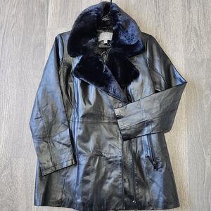 Jessica London Genuine Leather And Fur Jacket Coat